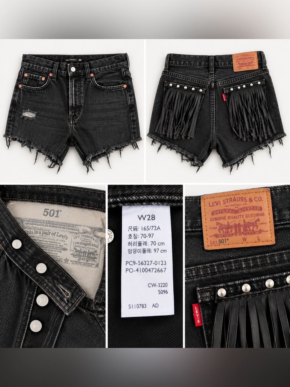 Levi’s Premium 501 Original denim shorts in the Wise Up Black wash, size W28.
